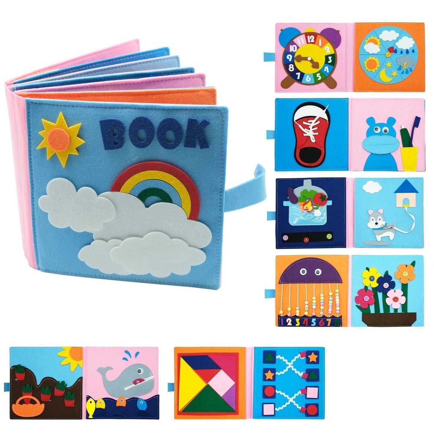 Felt cloth book three-dimensional early education book kindergarten rainbow Montessori children's teaching aids cloth book