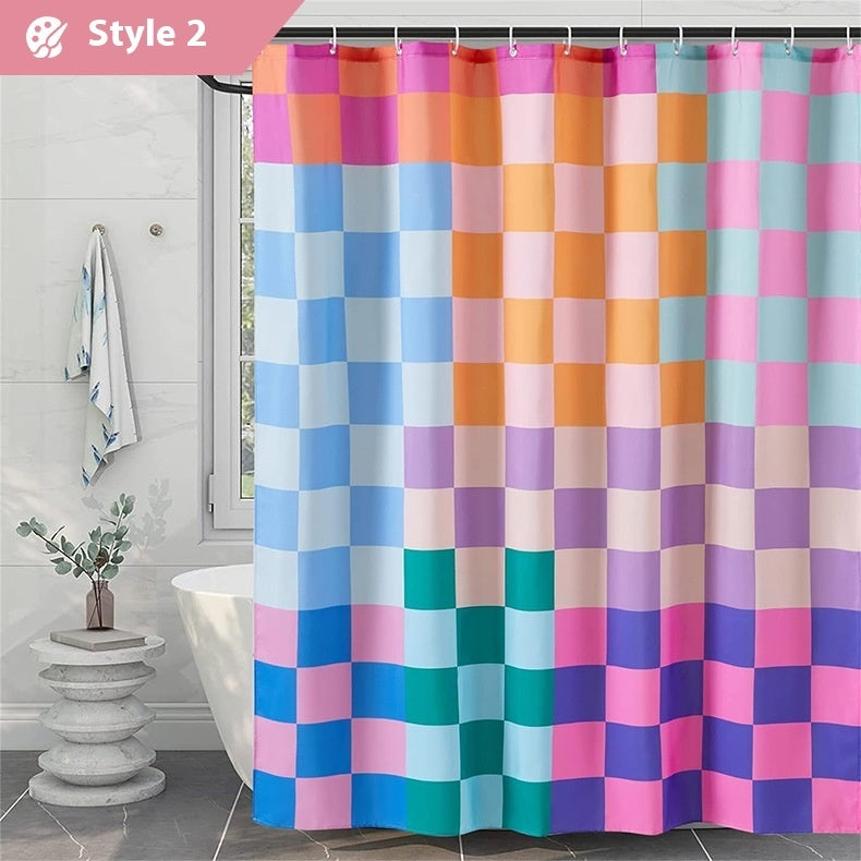 Colorful Plaid Home Bathroom Dry Wet Separation Partition Shower Curtain Waterproof Shower Curtain