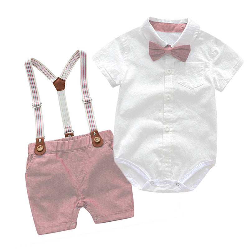 Summer Boy Baby Gentleman Suit Baby Romper Overalls Two-Piece British Style Handsome Clothing