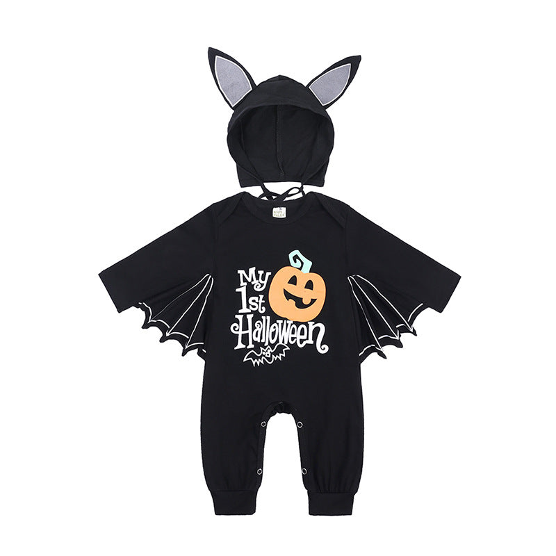 Halloween Children's Clothing Baby Rompers New Baby Pumpkin Alphabet Jumpsuit Bat Shape Romper