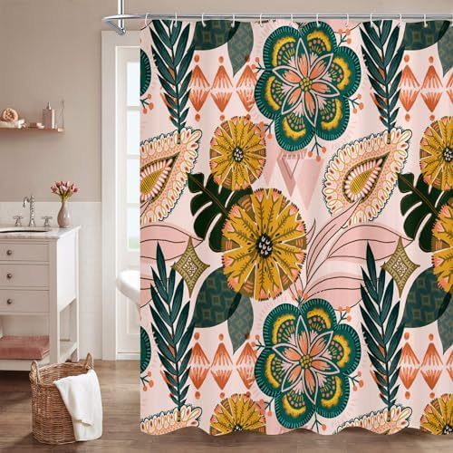 Polyester 3d Digital Printing Shower Curtain Waterproof Abstract Leaves