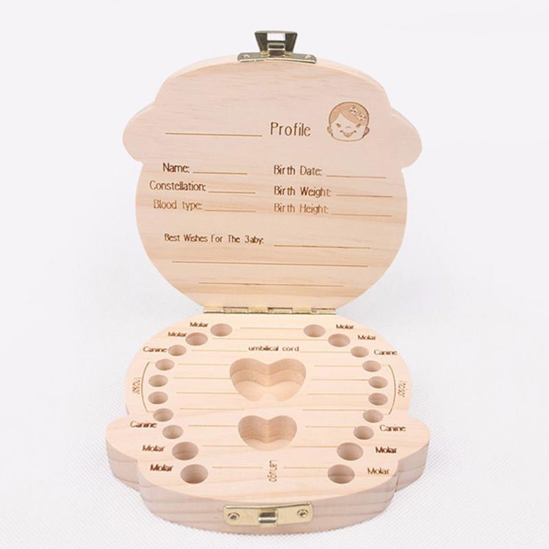 Lovely Girl /Boy Image Wooden Baby Milk Teeth Box Baby Souvenirs Fetal Hair Tooth Collection Save Box Recording Baby Growth