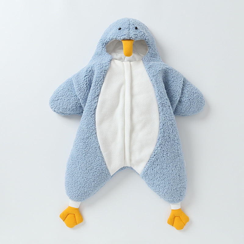 Little Yellow Duck Baby Wrapped with Lamb Fleece Thickened Newborn Baby Wrapped with Anti Startle Sleeping Bag for Newborn