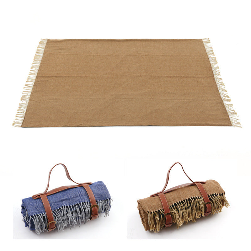 Leather Strap Tassel Picnic Blanket Picnic Mat Camping Hiking