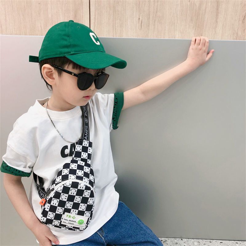 Kids Chest Bag New Plaid Contrast Color Lightweight Children's Messenger Bag Outdoor Play Cool Shoulder Bag Waist Bag