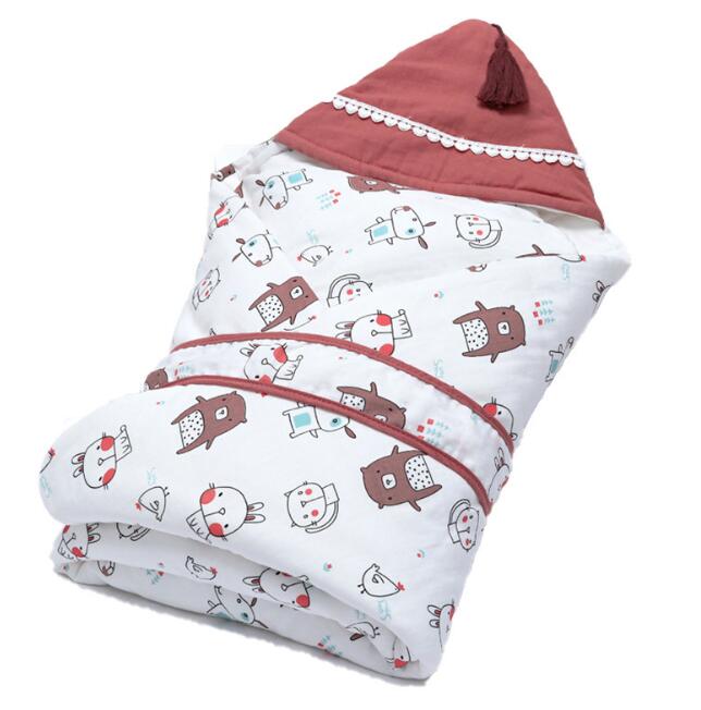 Newborn Baby Blanket Wrapper Cotton Spring Newborn Baby Quilt Double Layers Swaddle Wrap Cotton Baby Anti-shock Sleeping Bag