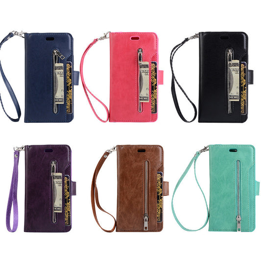 Multi function zipper wallet mobile leather case