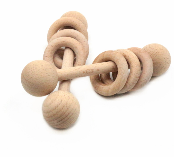 Baby Teething Wooden Ring Play Gym Baby Teether Chew Montessori Stroller Toy Pram Shower Gifts Baby Rattles