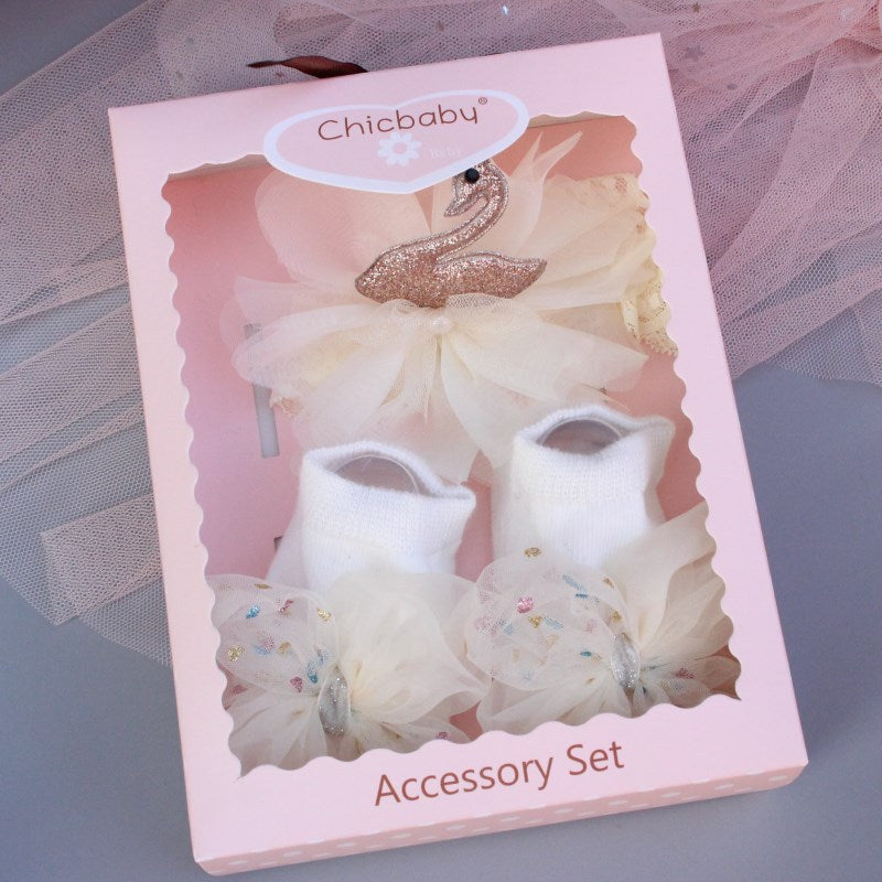 Baby Headband Cute Swan Crown Children's Headwear Wholesale Baby Headband Socks Set Gift Box