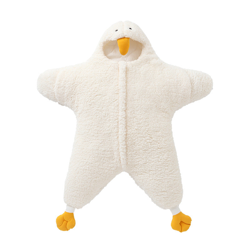 Little Yellow Duck Baby Wrapped with Lamb Fleece Thickened Newborn Baby Wrapped with Anti Startle Sleeping Bag for Newborn