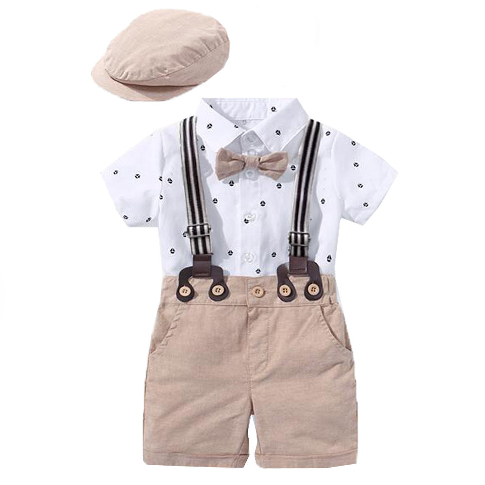 Summer New Baby Boy Gentleman Dress Printed Romper Baby Triangle Romper