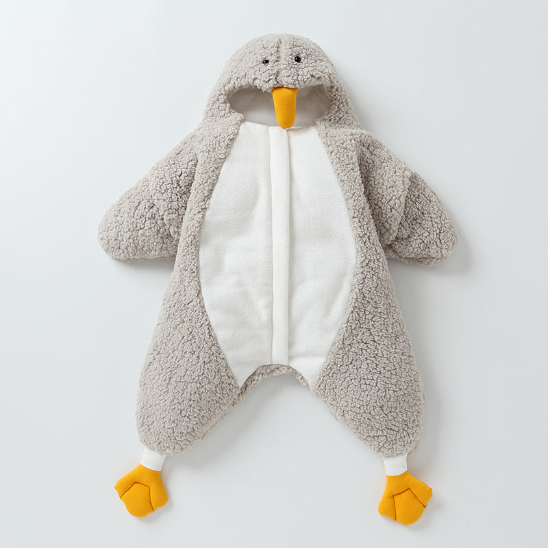 Little Yellow Duck Baby Wrapped with Lamb Fleece Thickened Newborn Baby Wrapped with Anti Startle Sleeping Bag for Newborn