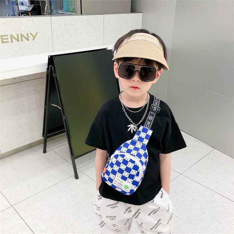 Kids Chest Bag New Plaid Contrast Color Lightweight Children's Messenger Bag Outdoor Play Cool Shoulder Bag Waist Bag