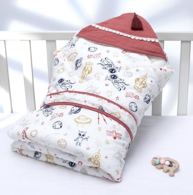 Newborn Baby Blanket Wrapper Cotton Spring Newborn Baby Quilt Double Layers Swaddle Wrap Cotton Baby Anti-shock Sleeping Bag