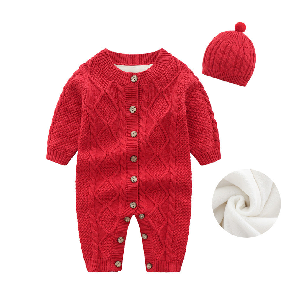 Baby Sweater Fried Dough Twist Knitting Romper Baby One-Piece Sweater Newborn Sweater Knitting Crawling Suit