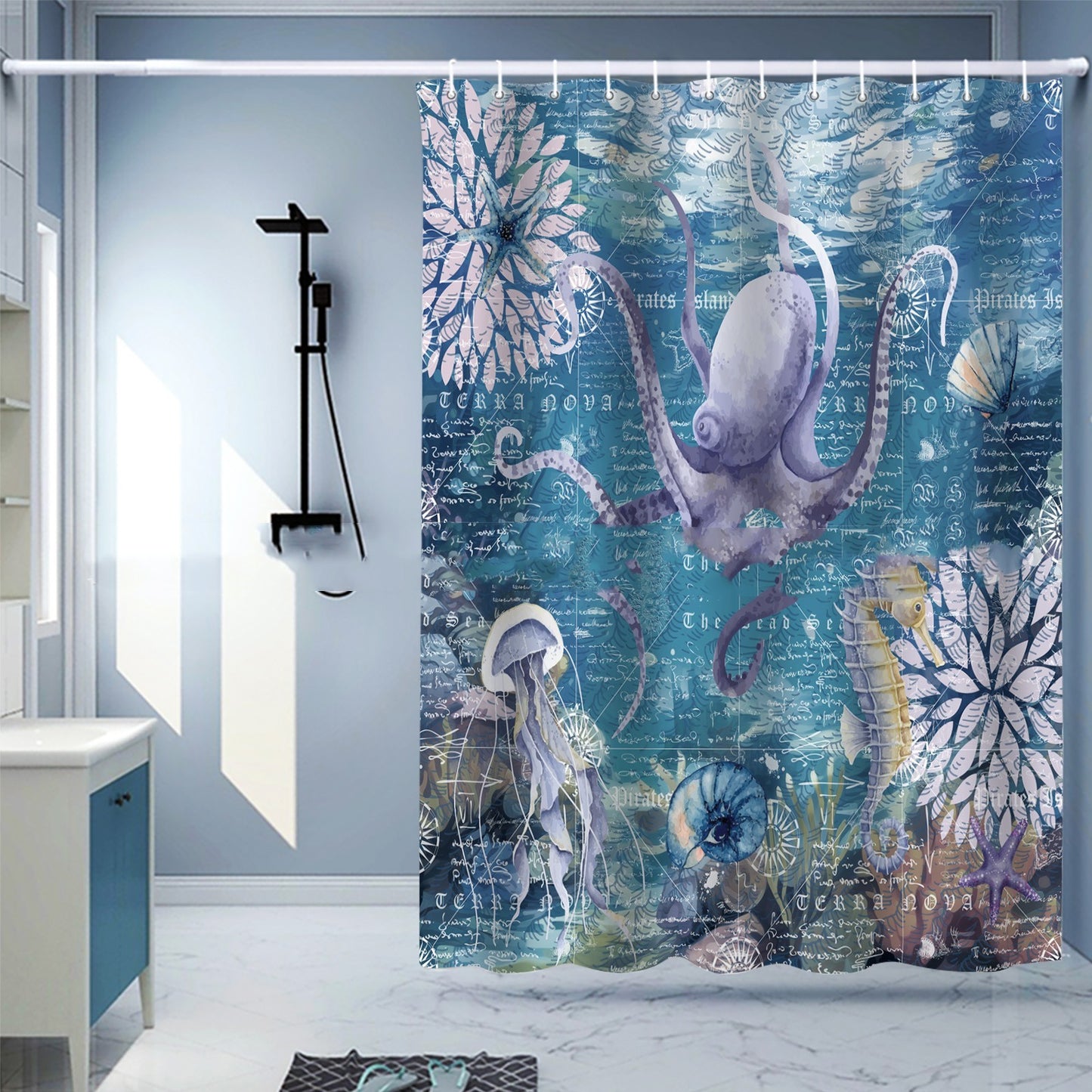 Waterproof Shower Curtain Digital Printing Punch-free