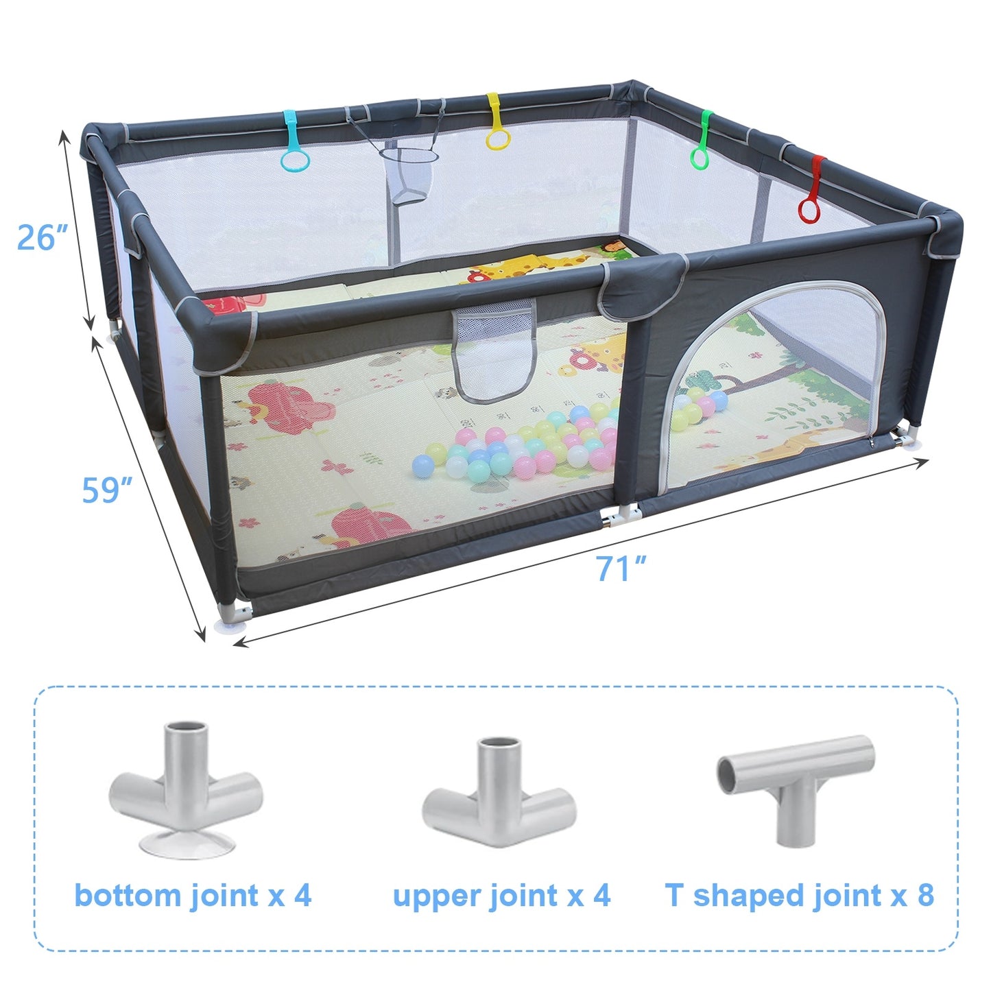 71x59 Baby Playard, Removable Cloth Playpen For IndoorOutdoor Child Care