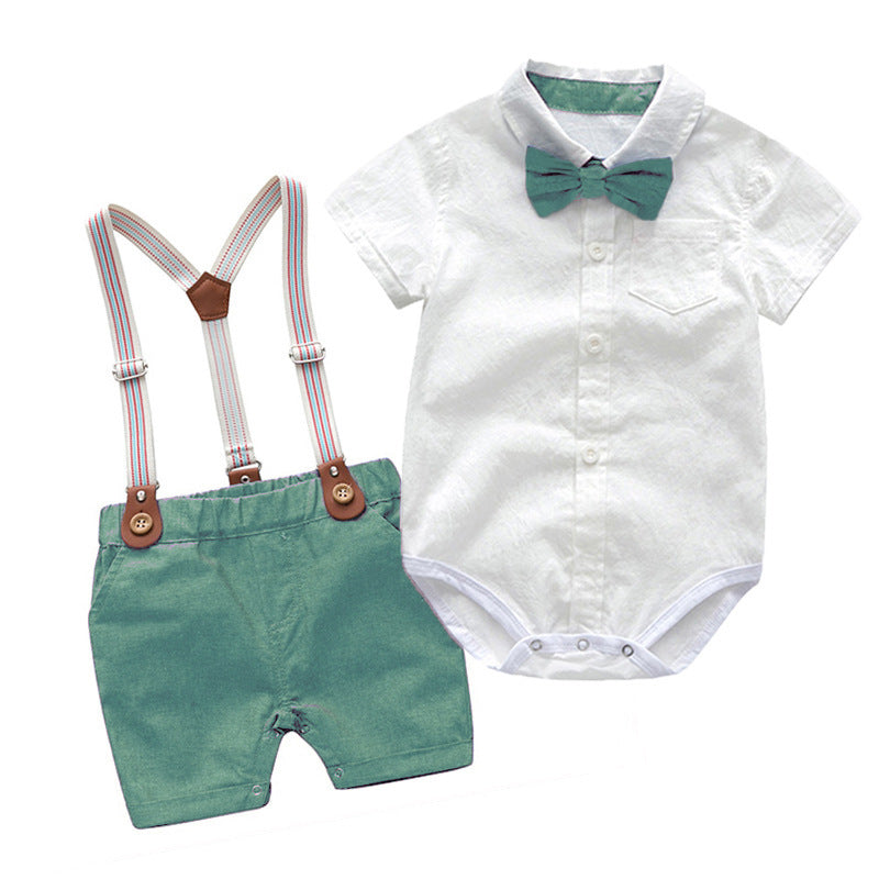 Summer Boy Baby Gentleman Suit Baby Romper Overalls Two-Piece British Style Handsome Clothing