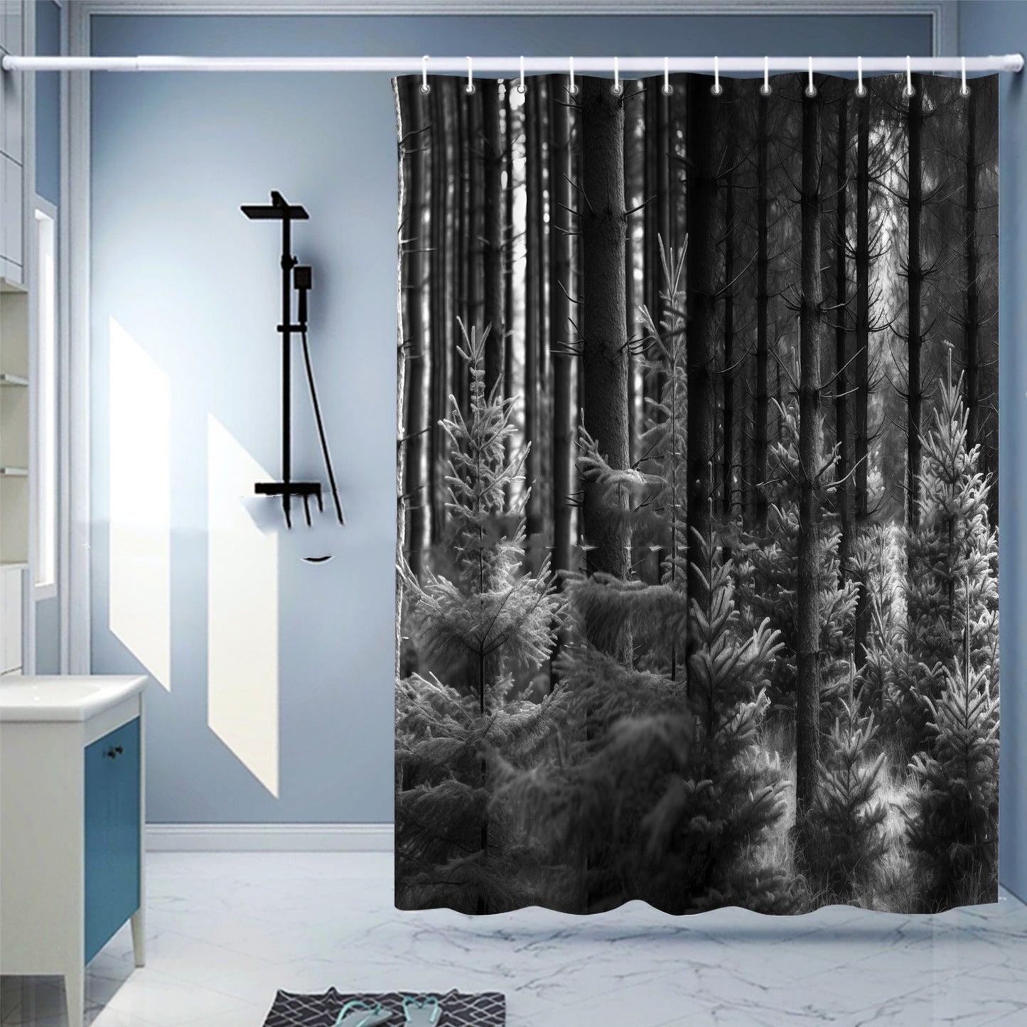 Waterproof Shower Curtain Digital Printing Punch-free