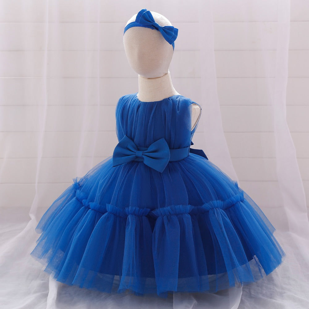 Children's mesh dress princess dress baby fluffy dress baby one year old wedding dress evening dress