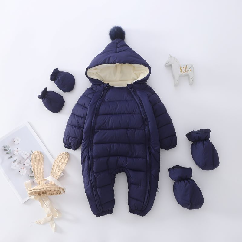 Winter Thickening Newborn Baby Siamese Down Cotton Romper Children's Clothing Baby Hooded Shoes