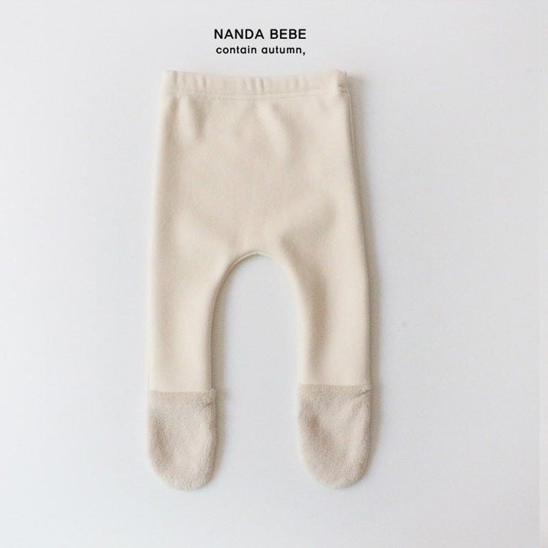 New stitching baby simple wild plus velvet pantyhose baby plush foot leggings winter tights