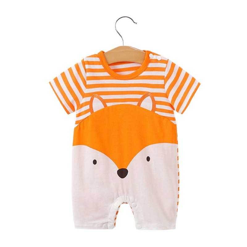 Baby jumpsuit for summer, baby short sleeved clothes, thin newborn cartoon animal crawling clothes, cotton jumpsuit