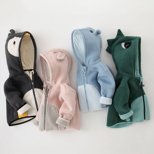 Girls Polar Fleece Jacket Boys Coat Autumn and Winter Clothes Baby Fleece Hooded Tops Baby Clothes