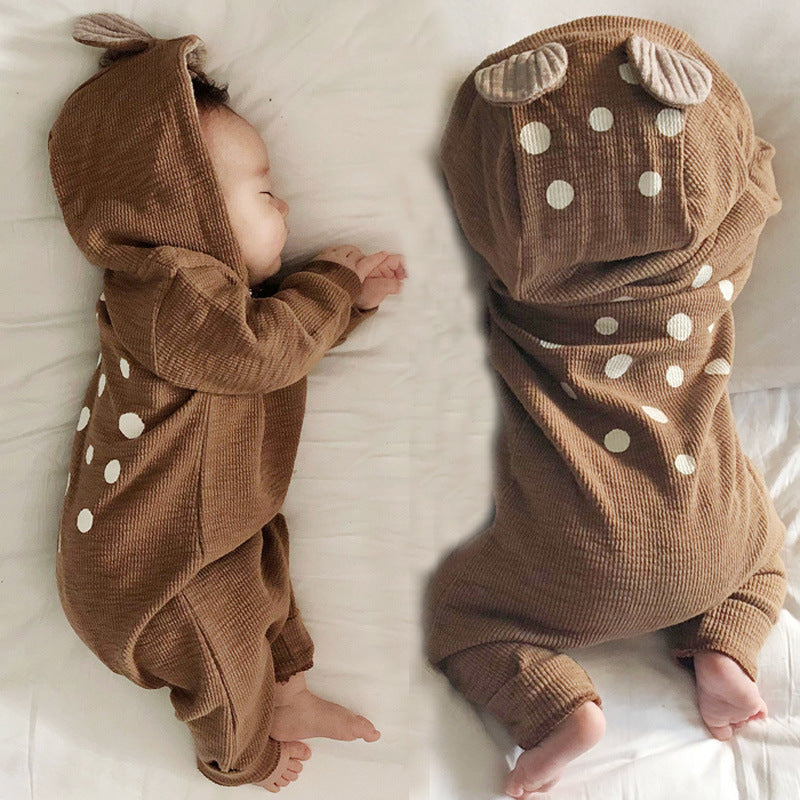 Ins Korean Version Of The Spring And Autumn Baby Cute Jumpsuit Outing Clothes Baby Deer Hooded Jumpsuit Newborn Coat