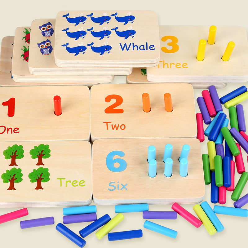 Montessori Sensory Early Education Mathematics Learning Stick Color Cognitive Matching Board Wooden Stick Game Puzzle Toy