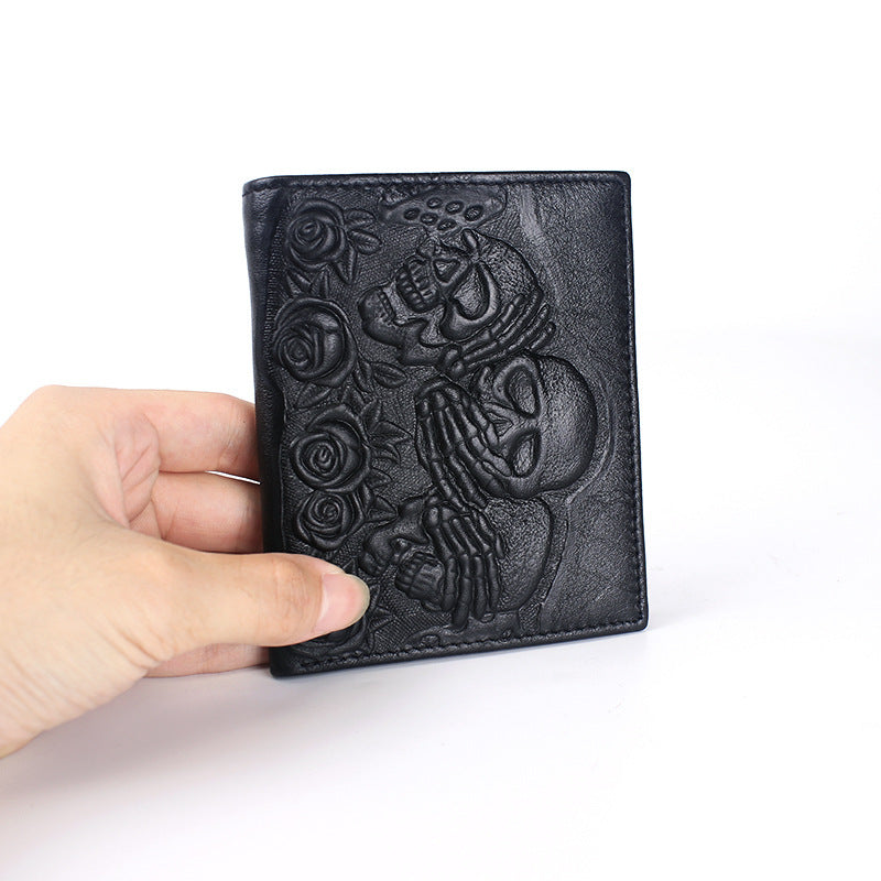 Rose Skull Leather Wallet Horizontal And Vertical Business Short Men's Business Casual Wallet