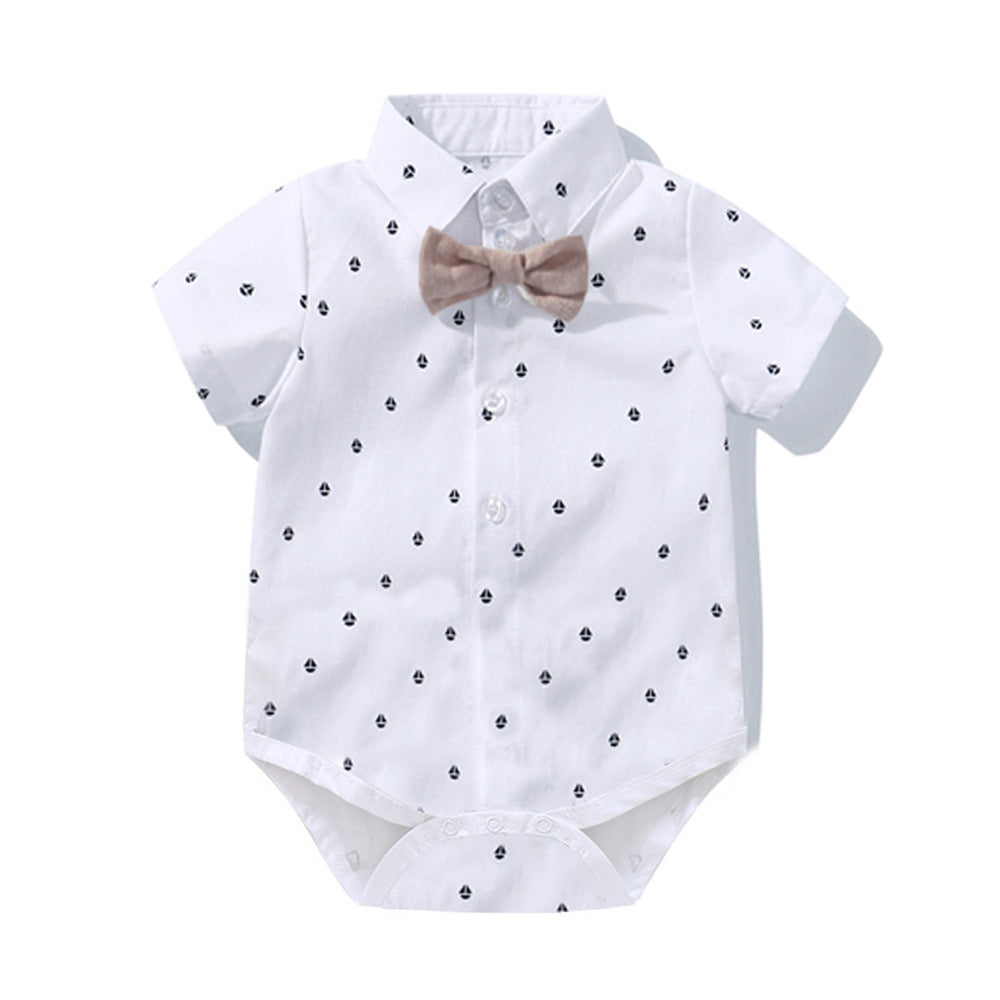 Summer New Baby Boy Gentleman Dress Printed Romper Baby Triangle Romper