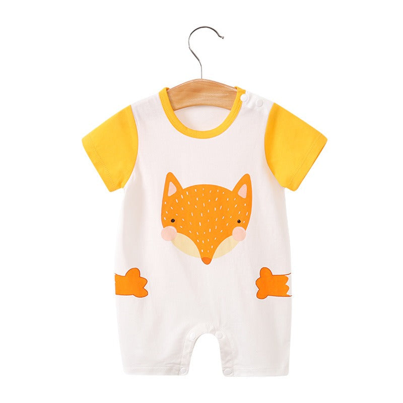 Baby jumpsuit for summer, baby short sleeved clothes, thin newborn cartoon animal crawling clothes, cotton jumpsuit