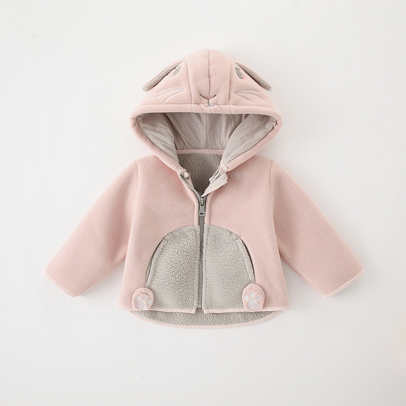 Girls Polar Fleece Jacket Boys Coat Autumn and Winter Clothes Baby Fleece Hooded Tops Baby Clothes