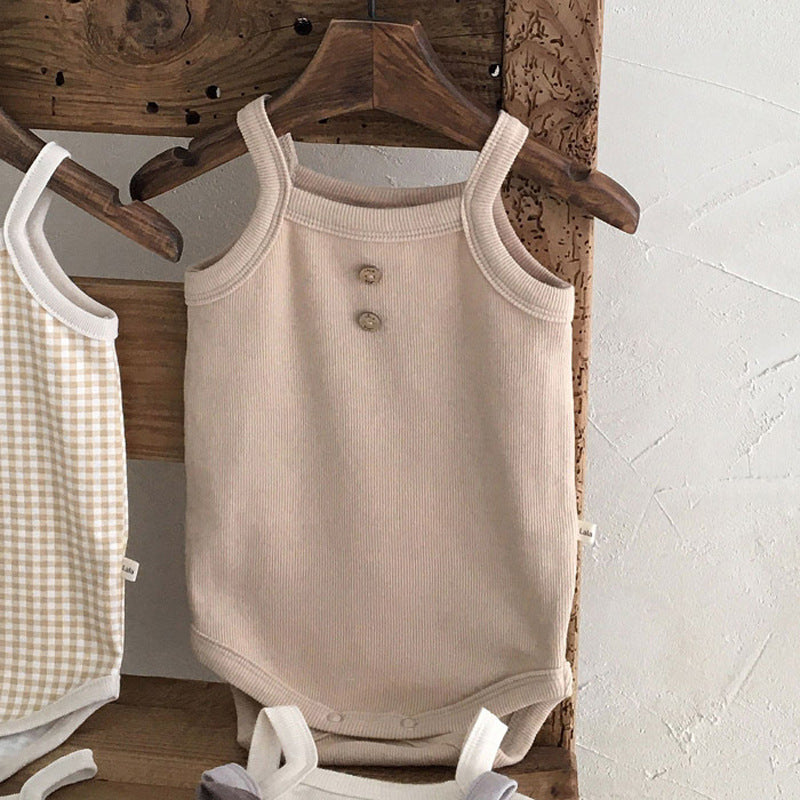 Korean Version Ins Summer Simple Baby Baby Soft Sling Jumpsuit Cotton Romper Vest Triangle Bag Fart