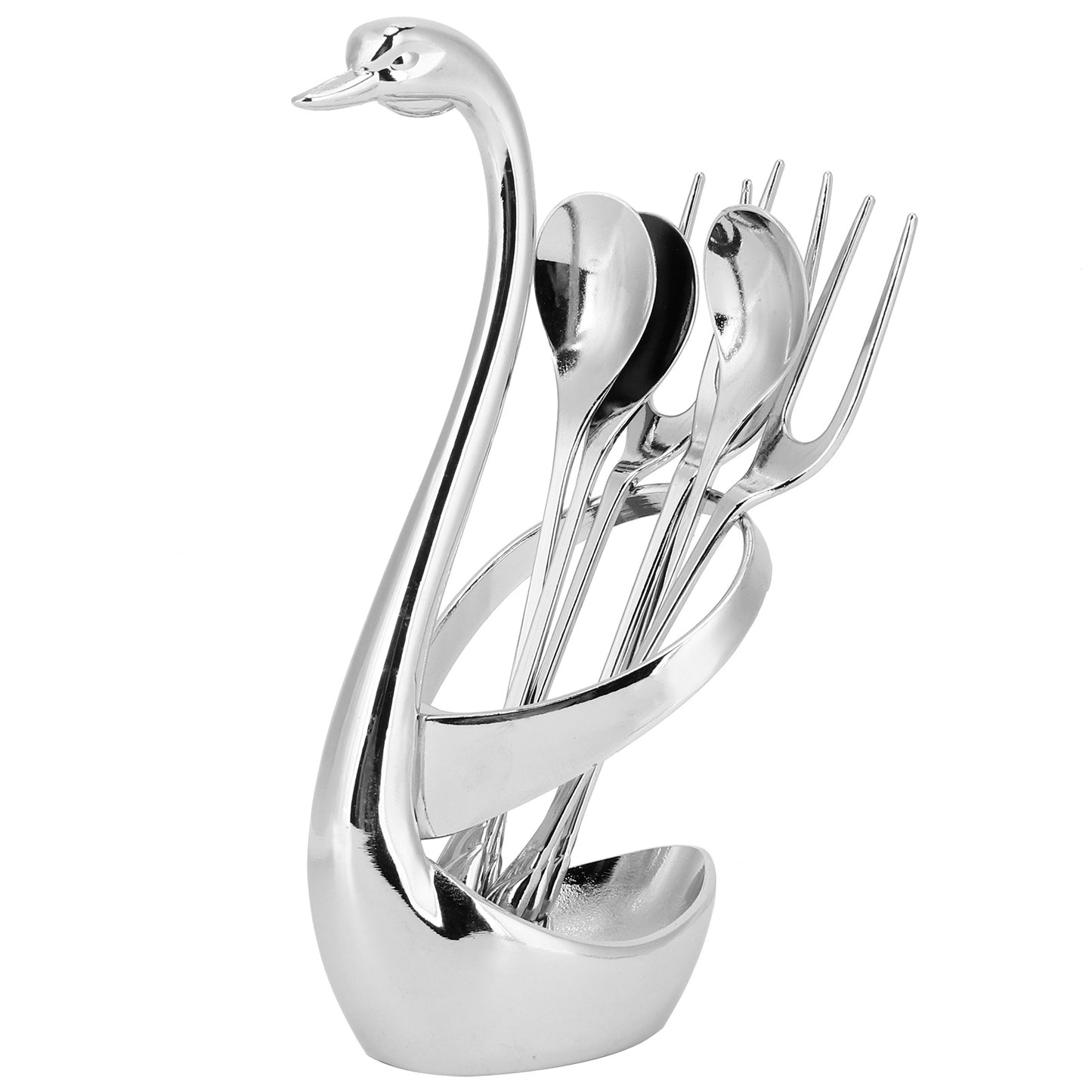 7Pcs/Set Zinc Alloy Dinnerware Swan Holder Tableware with 3 Spoons 3 Forks Home Decoration