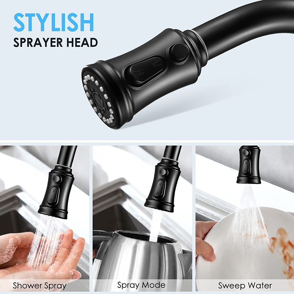 Kitchen Faucet - Spring Kitchen Sink Faucet With 3 Modes Pull Sprayer - Cannot Be Shipped On Weekends, Please Place Your Order With Caution