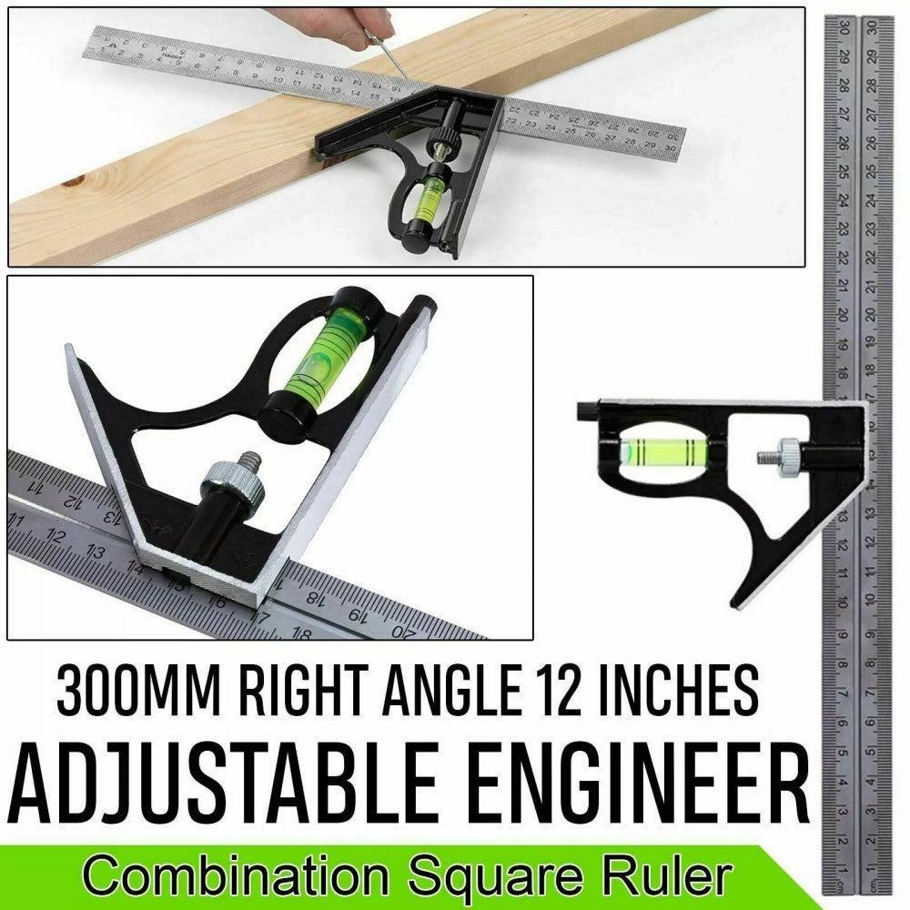 300mm 12  Adjustable Engineers Combination Try Square Set Right Angle Ruler UK