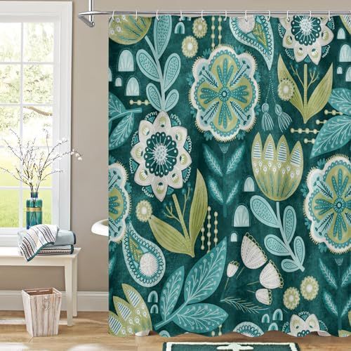 Polyester 3d Digital Printing Shower Curtain Waterproof Abstract Leaves