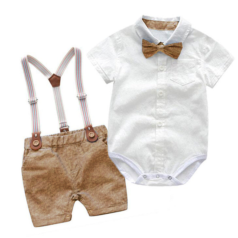 Summer Boy Baby Gentleman Suit Baby Romper Overalls Two-Piece British Style Handsome Clothing