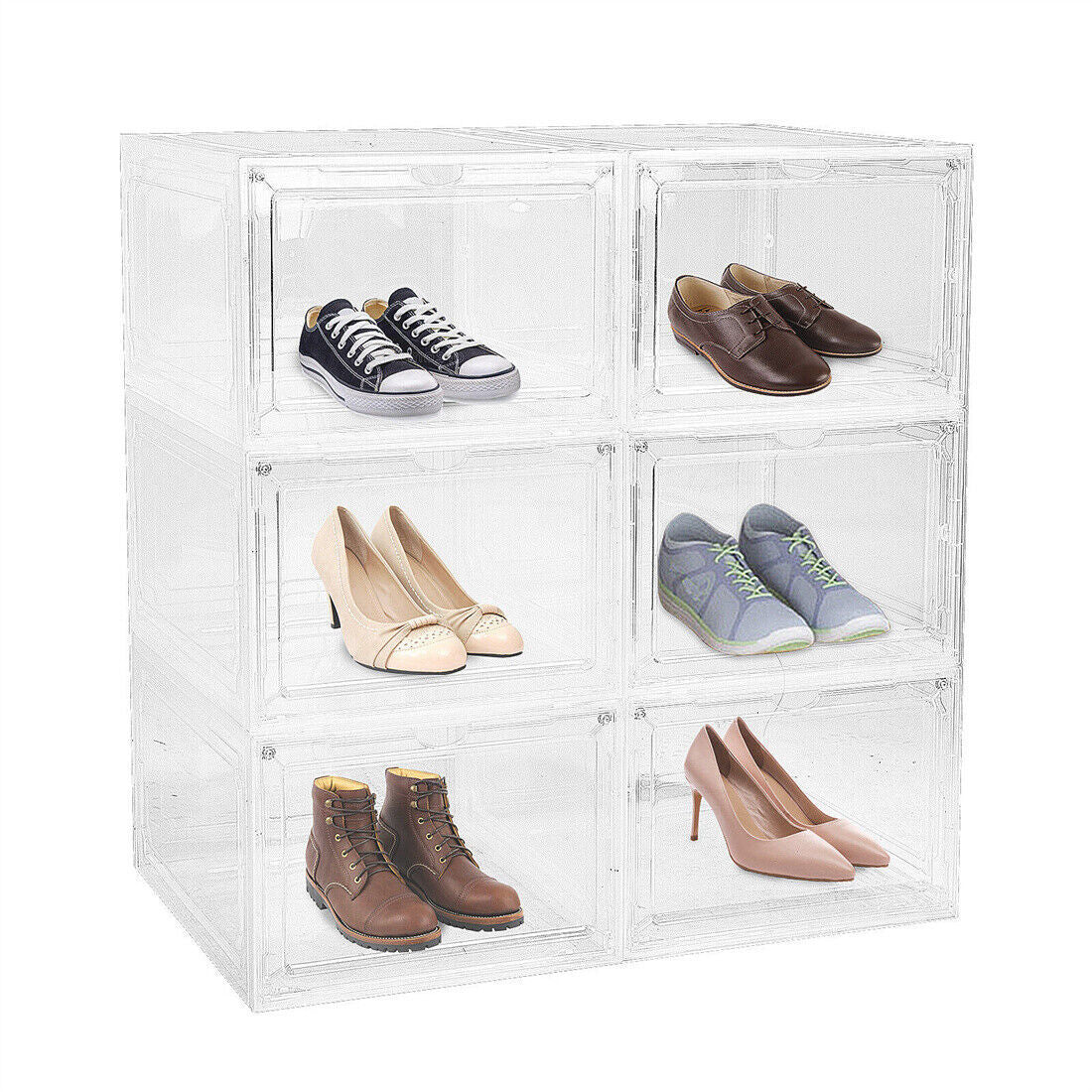 6 Pack Transparent Shoe Storage Boxes Hard Plastic Stackable Shoe Box Organiser