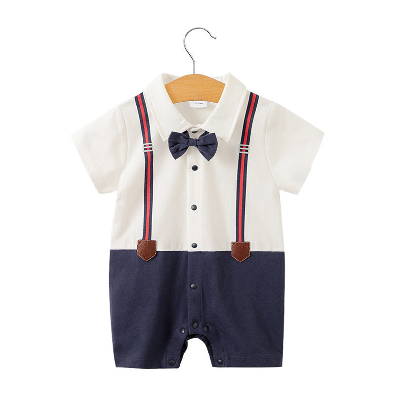 Baby Bodysuit Summer Short Sleeve Baby Full Moon Clothing Newborn Thin Gentleman Ha Clothing Creeper