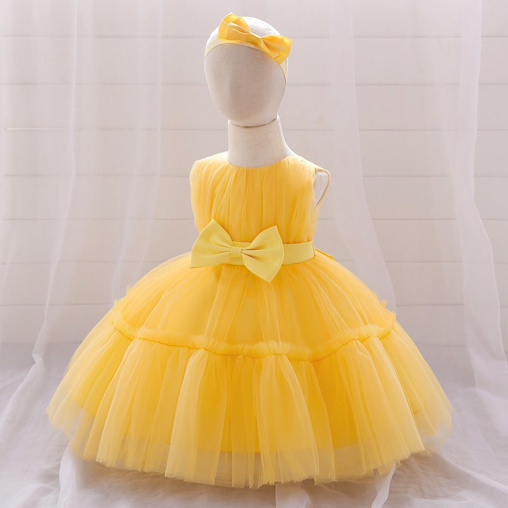 Children's mesh dress princess dress baby fluffy dress baby one year old wedding dress evening dress