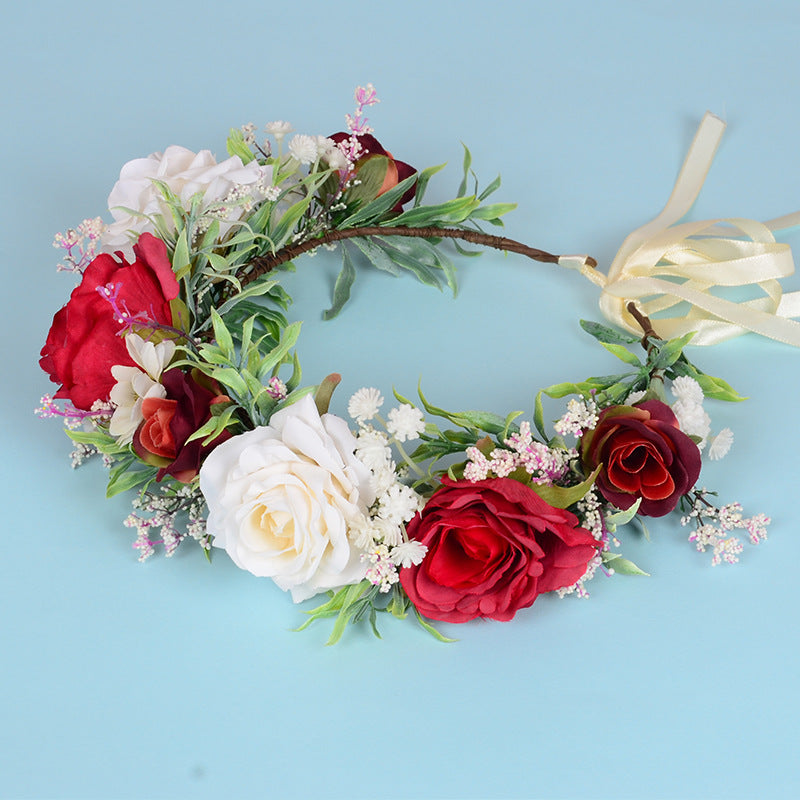 Flower garland headwear Hawaiian flower girl beautiful super fairy bride rose ring accessory