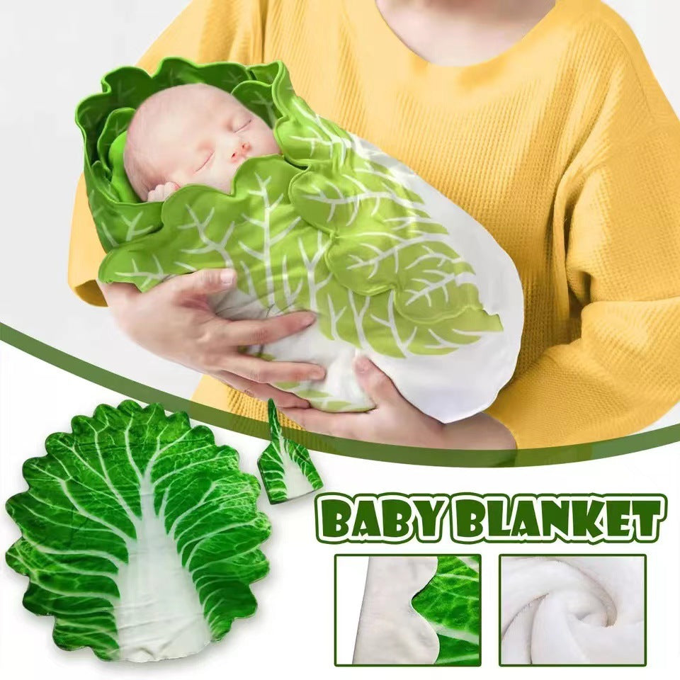 Baby Simulation Cabbage Hat Wrapped Blanket Baby Fun Photo Blanket Flannel Biscuits Blanket