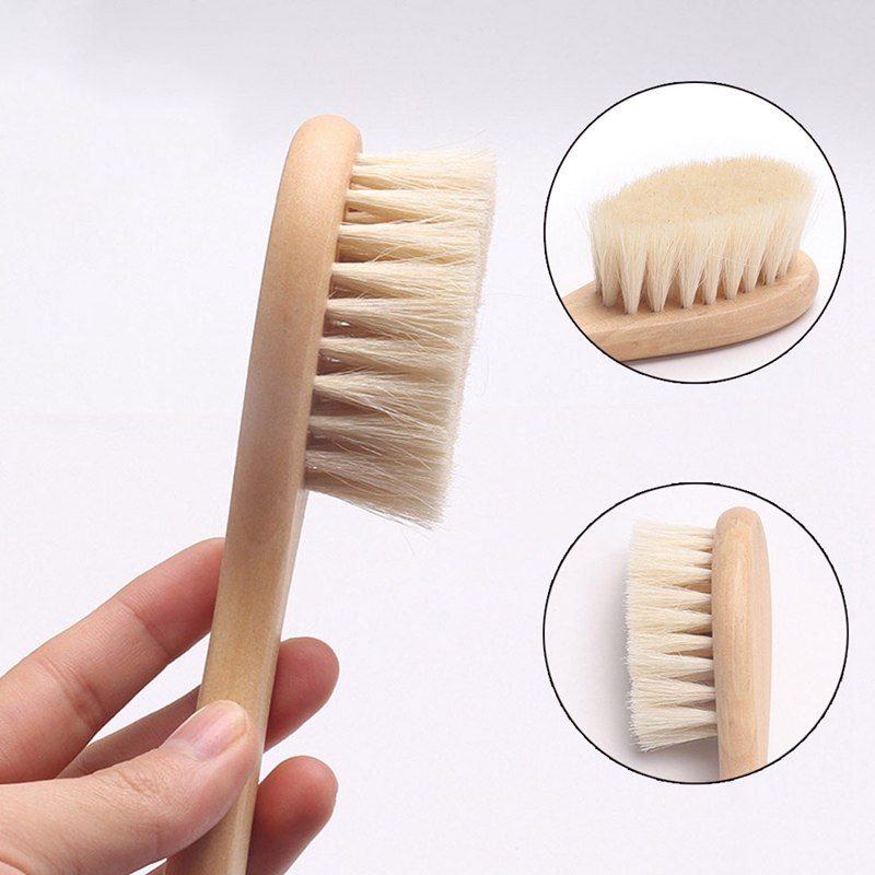 Baby Care Pure Natural Wool Baby Wooden Brush Comb Brush Baby Hairbrush Newborn Hair Brush Infant Comb Head Massager