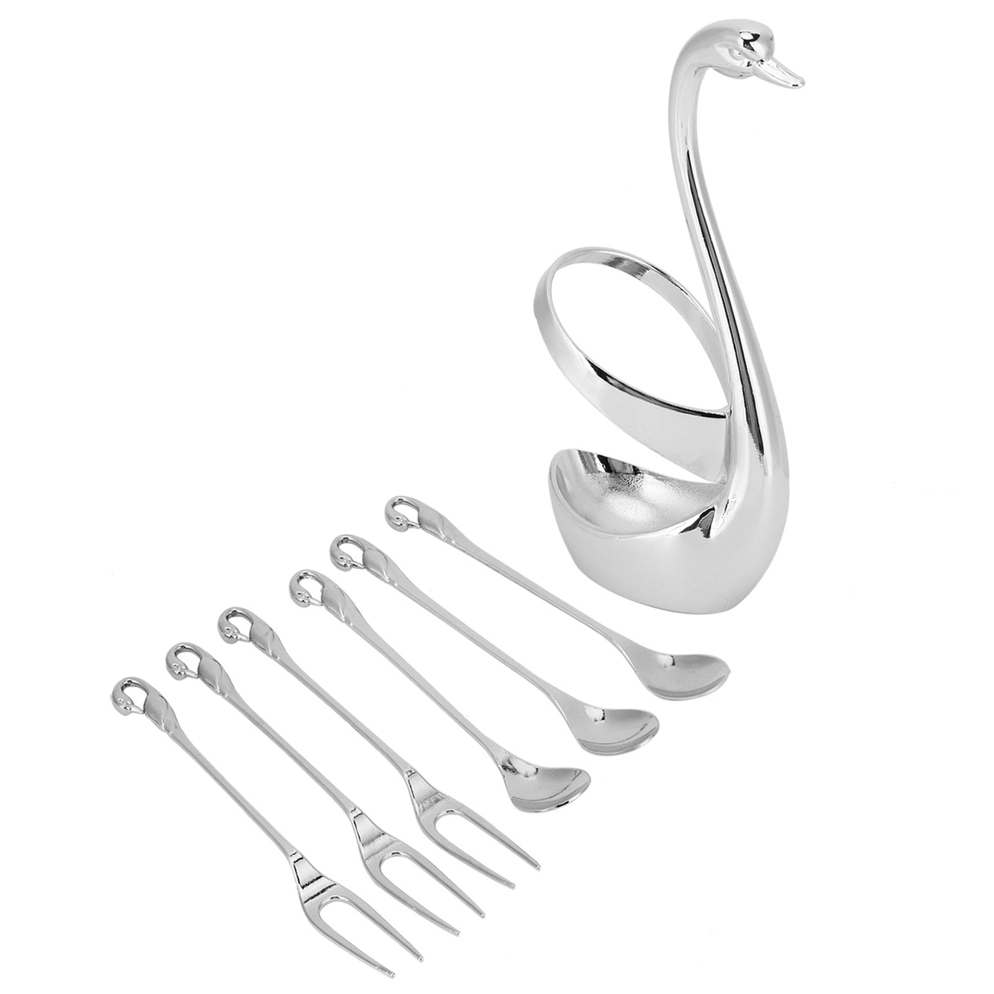 7Pcs/Set Zinc Alloy Dinnerware Swan Holder Tableware with 3 Spoons 3 Forks Home Decoration