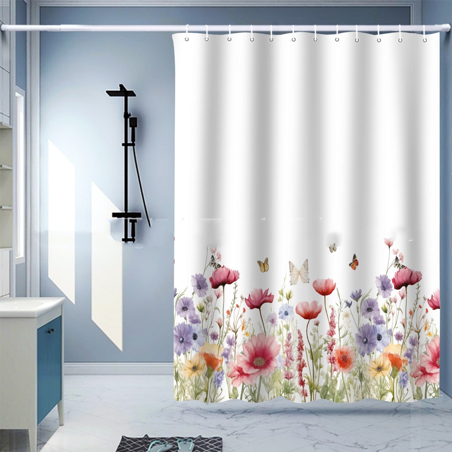 Waterproof Shower Curtain Digital Printing Punch-free