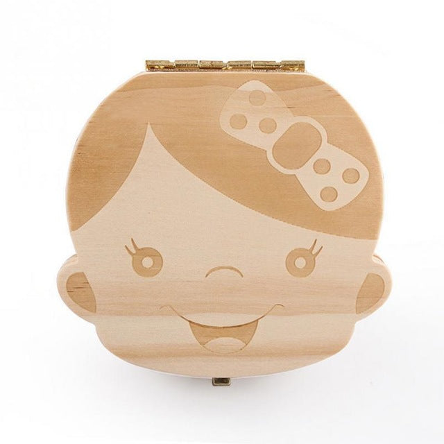 Lovely Girl /Boy Image Wooden Baby Milk Teeth Box Baby Souvenirs Fetal Hair Tooth Collection Save Box Recording Baby Growth