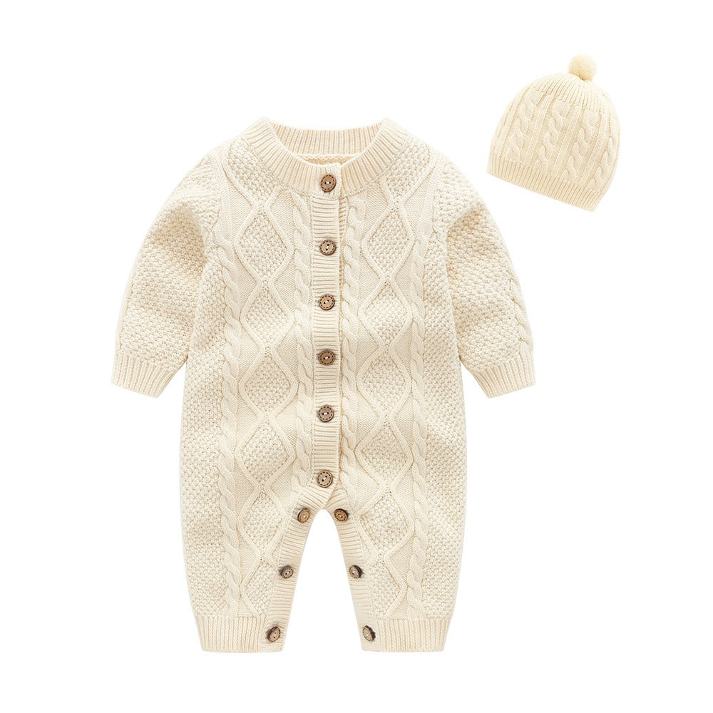 Baby Sweater Fried Dough Twist Knitting Romper Baby One-Piece Sweater Newborn Sweater Knitting Crawling Suit